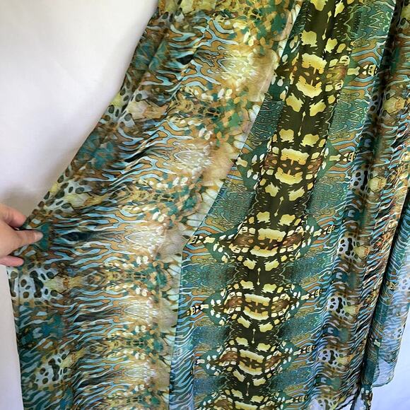 Halter neck green blue brown maxi dress modest women's size large flowy dress - Picture 3 of 7